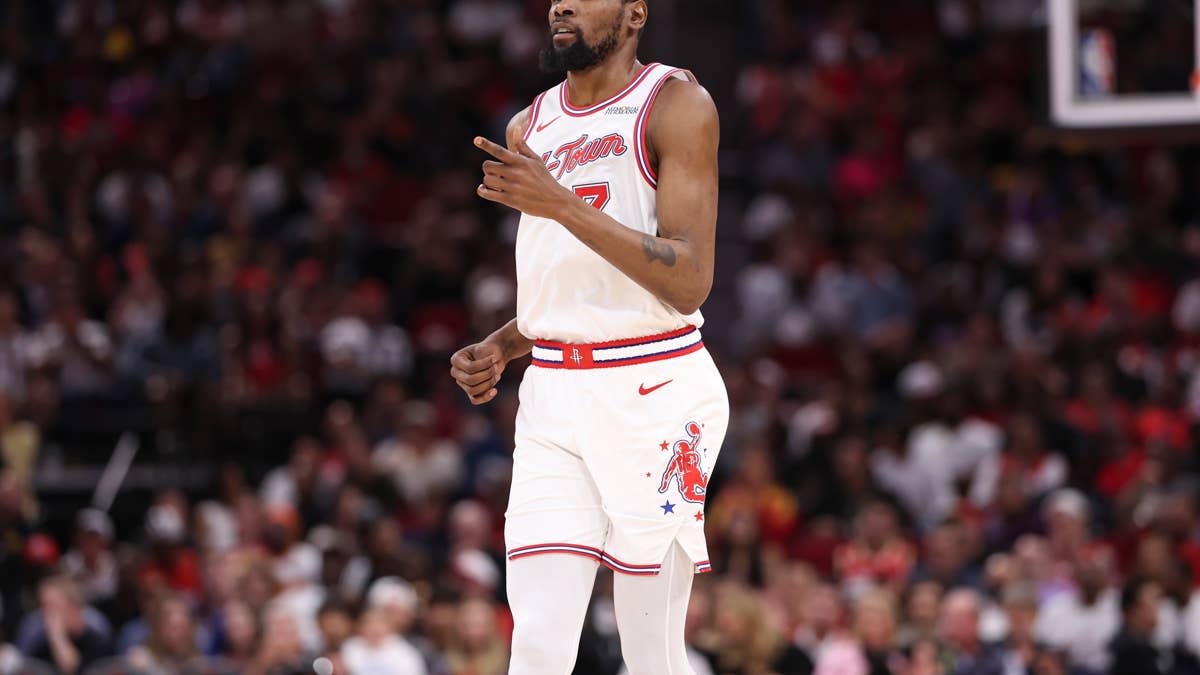 Houston Rockets forward Kevin Durant (7) reactsTroy Taormina-Imagn Images