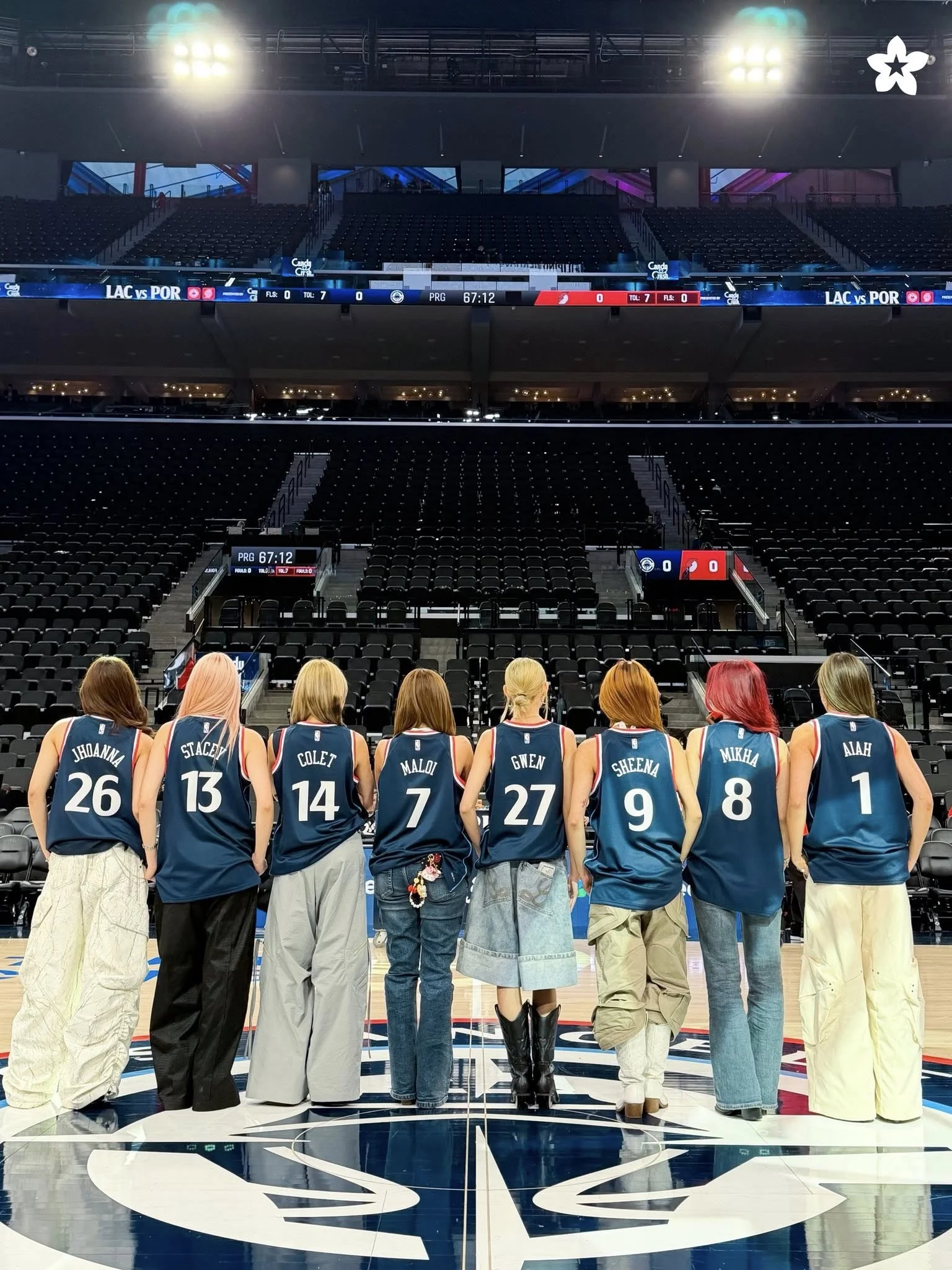 Filipino pop girl group BINI takes center courtwith their custom jerseys at the Intuit Dome in
Inglewood, California—home of the Los
Angeles Clippers—ahead of the 2026 NBA
Filipino Heritage Night.