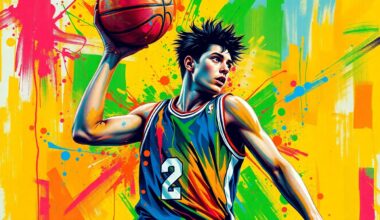 An extreme close-up of a basketball player