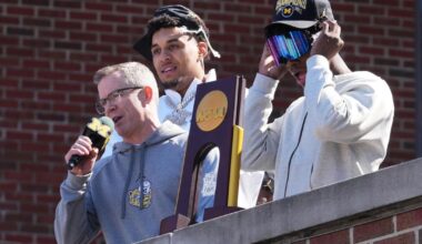 Back in Ann Arbor, Dusty May tells jubilant Michigan fans: ‘This trophy is yours’ | Basketball