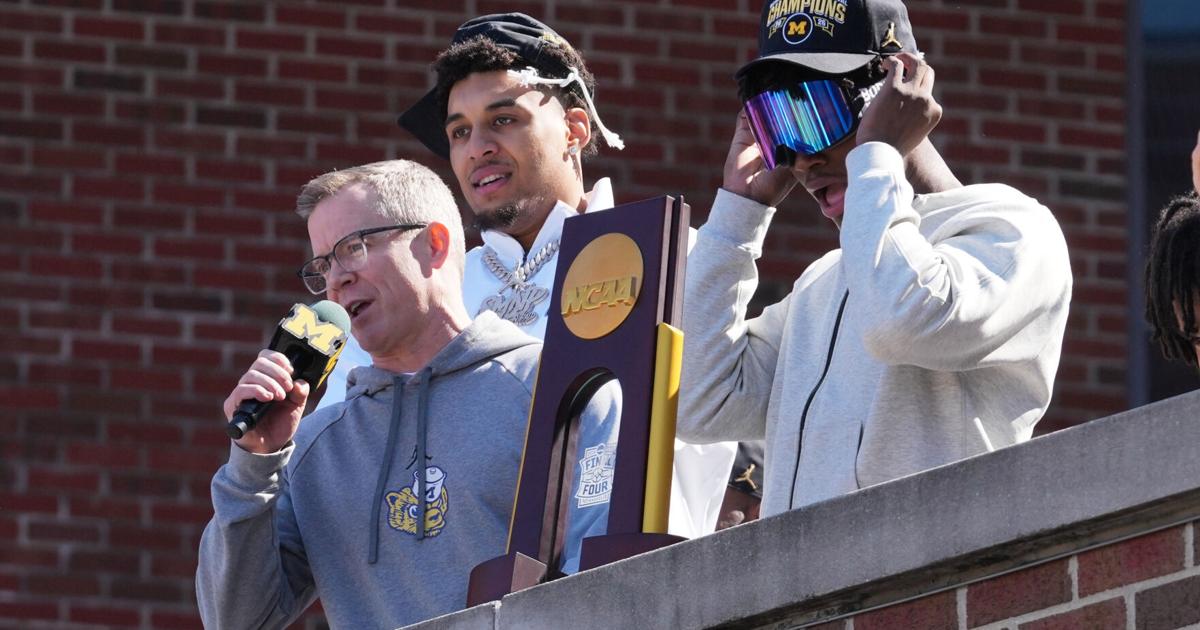 Back in Ann Arbor, Dusty May tells jubilant Michigan fans: ‘This trophy is yours’ | Basketball