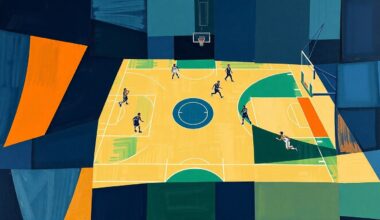 A cubist-style painting depicting a fragmented basketball court and players, with sharp geometric shapes and planes in navy, green, and orange, conveying the disjointed and chaotic state of the Chicago Bulls organization.
