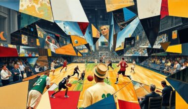 A fragmented, abstract painting featuring sharp, angular shapes and planes of color, representing the intensity and excitement of Cleveland