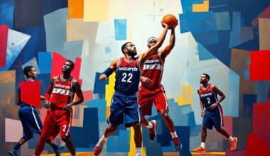 A fragmented, geometric painting depicting Anthony Davis