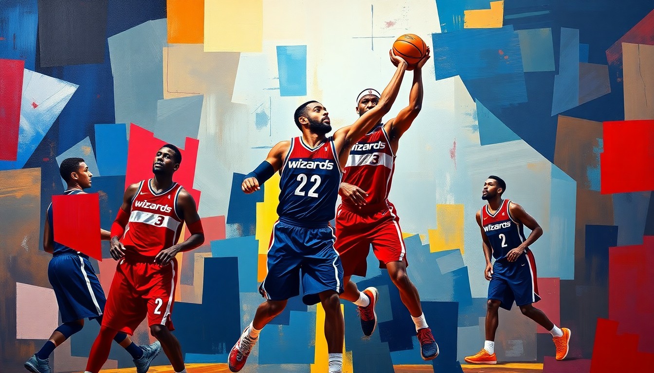 A fragmented, geometric painting depicting Anthony Davis