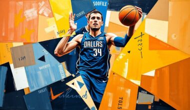 A fractured, multi-perspective painting in the style of Pablo Picasso, breaking down the dynamic energy and movements of a basketball player on the court into sharp, overlapping geometric planes and shapes.