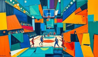 A cubist-style painting featuring overlapping geometric shapes and planes in vibrant colors, conceptually representing the backlash and controversy surrounding the Washington Wizards