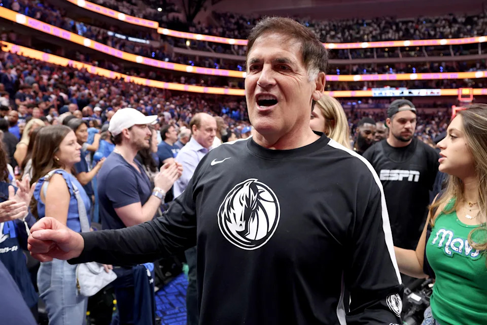 DALLAS, TEXAS - MAY 11: Former Dallas Mavericks governor Mark Cuban reacts after Game Three of the Western Conference Second Round Playoffs at American Airlines Center on May 11, 2024 in Dallas, Texas. NOTE TO USER: User expressly acknowledges and agrees that, by downloading and or using this photograph, User is consenting to the terms and conditions of the Getty Images License Agreement. (Photo by Tim Heitman/Getty Images)
