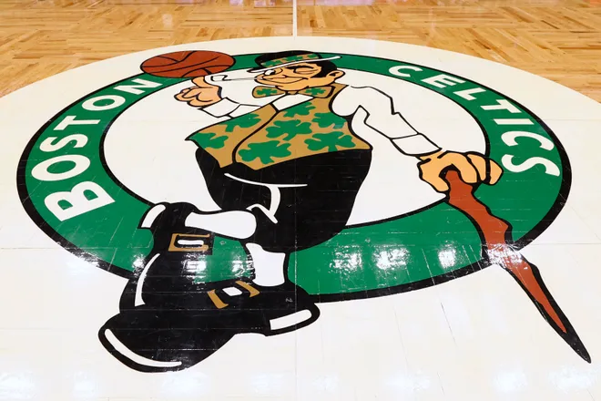 May 15, 2022; Boston, Massachusetts, USA; The Boston Celtics logo is seen at center court before game seven of the second round of the 2022 NBA playoffs between the Boston Celtics and the Milwaukee Bucks at TD Garden. Mandatory Credit: Winslow Townson-USA TODAY Sports