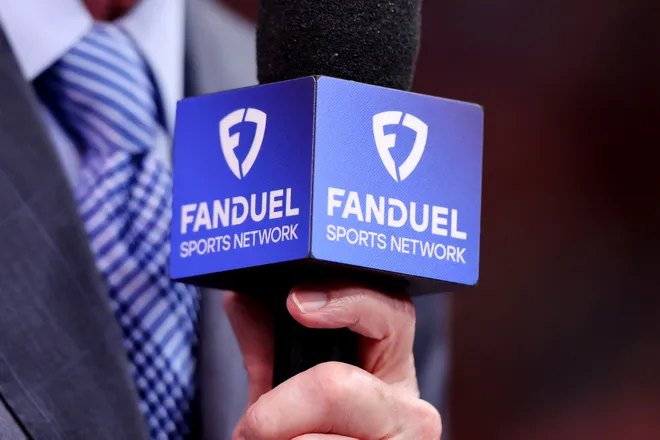 CHICAGO, ILLINOIS - OCTOBER 30: A detail of a microphone with FanDuel Sports Network branding prior to the game between the Chicago Bulls and the Orlando Magic at the United Center on October 30, 2024 in Chicago, Illinois. NOTE TO USER: User expressly acknowledges and agrees that, by downloading and or using this photograph, User is consenting to the terms and conditions of the Getty Images License Agreement. (Photo by Michael Reaves/Getty Images)