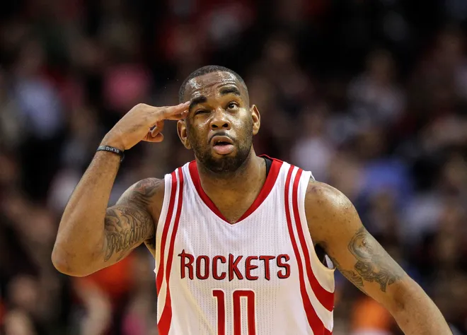 Feb 2, 2016; Houston, TX, USA; Houston Rockets forward Marcus Thornton (10) reacts after making a basket during the fourth quarter against the Miami Heat at Toyota Center. The Rockets won 115-102. Mandatory Credit: Troy Taormina-USA TODAY Sports