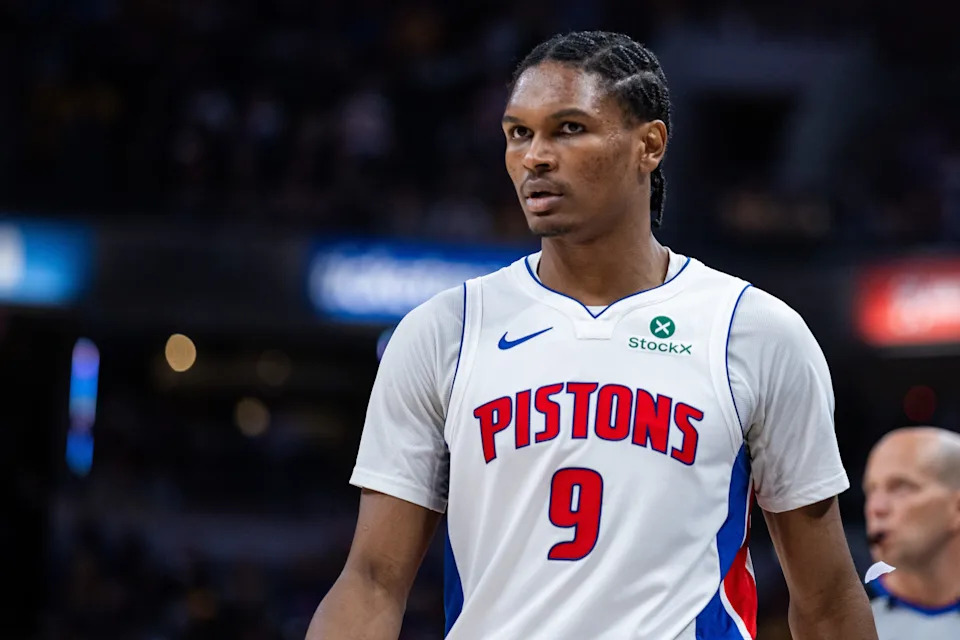 Detroit Pistons forward Ausar Thompson in the second half against the Indiana Pacers at Gainbridge Fieldhouse, April 12, 2026 in Indianapolis.