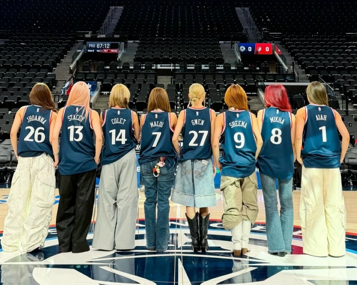 Filipino pop girl group Bini takes center court with their custom jerseys (Photo from @bini_ph/Instagram)