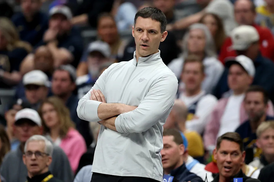 DENVER, COLORADO - APRIL 10: Head coach Mark Daigneault of the Oklahoma City Thunder watches as his team plays the Denver Nuggets during the first quarter at Ball Arena on April 10, 2026 in Denver, Colorado. NOTE TO USER: User expressly acknowledges and agrees that, by downloading and or using this photograph, User is consenting to the terms and conditions of the Getty Images License Agreement. (Photo by Matthew Stockman/Getty Images)