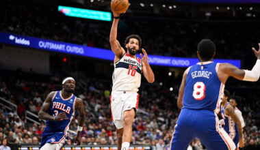 Paul George scores 39 points in the 76ers’ 153-131 win over the Wizards
