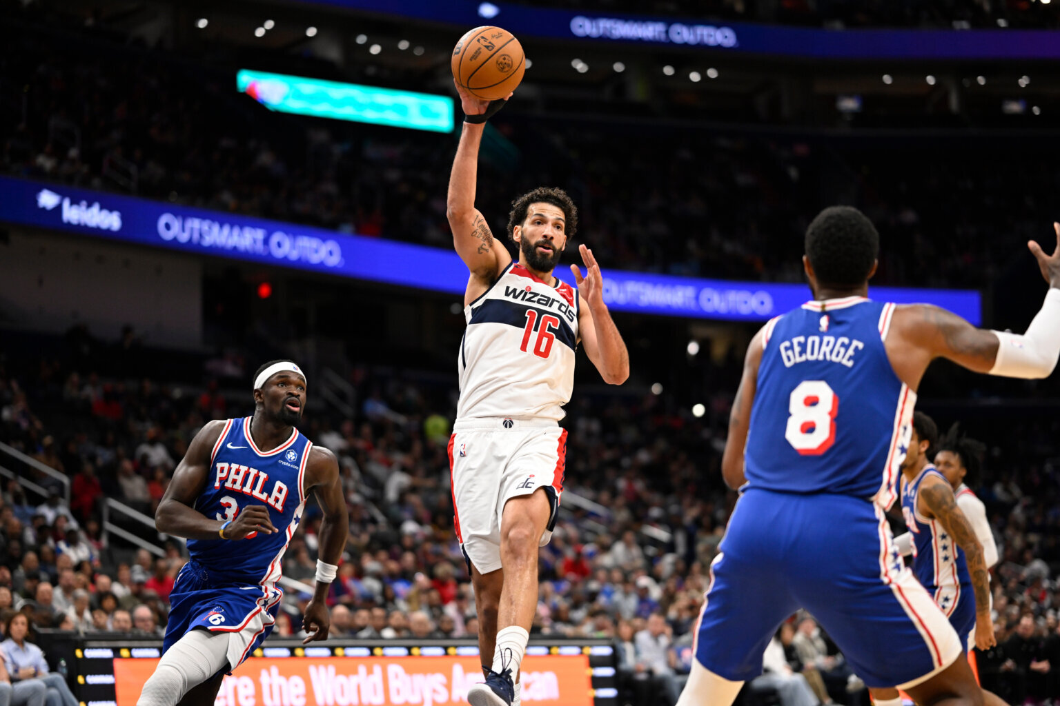Paul George scores 39 points in the 76ers’ 153-131 win over the Wizards