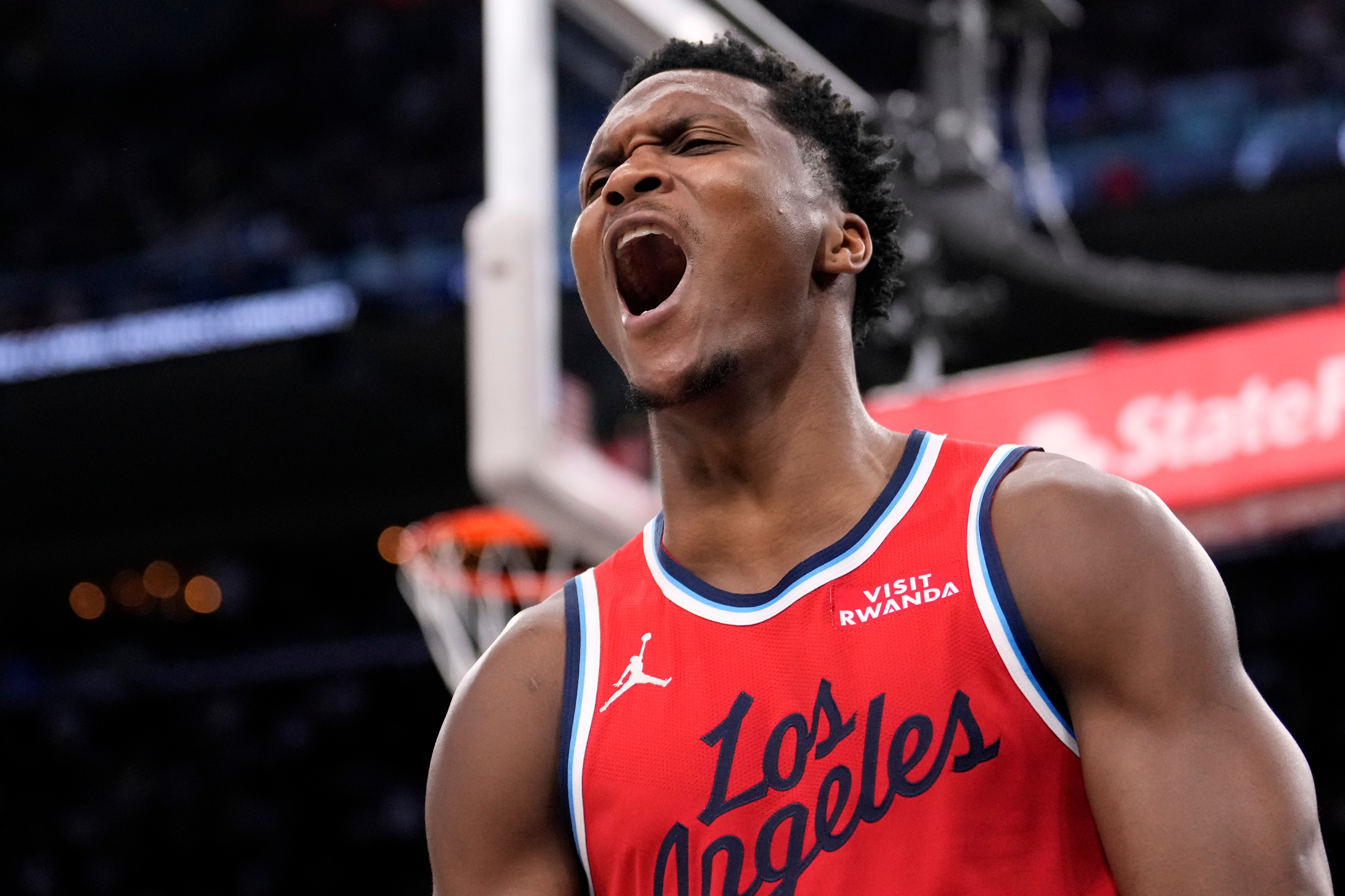 Clippers guard Bennedict Mathurin celebrates after scoring during the second...