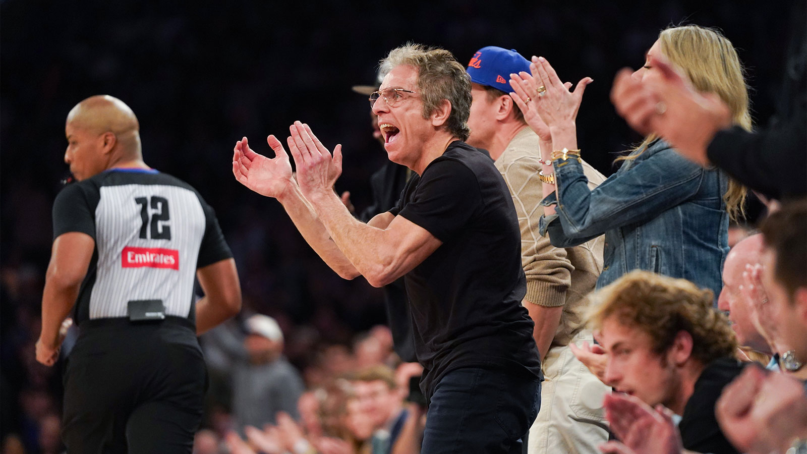 New York Knicks fan Ben Stiller at a game against the Boston Celtics on Apr. 9, 2026.