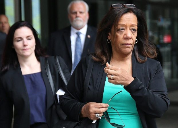 Barbara Byrd-Bennett, right, leaves the Dirksen U.S. Courthouse in Chicago on April 28, 2017, after being sentenced for her role in a bribery scandal. (Terrence Antonio James/Chicago Tribune)