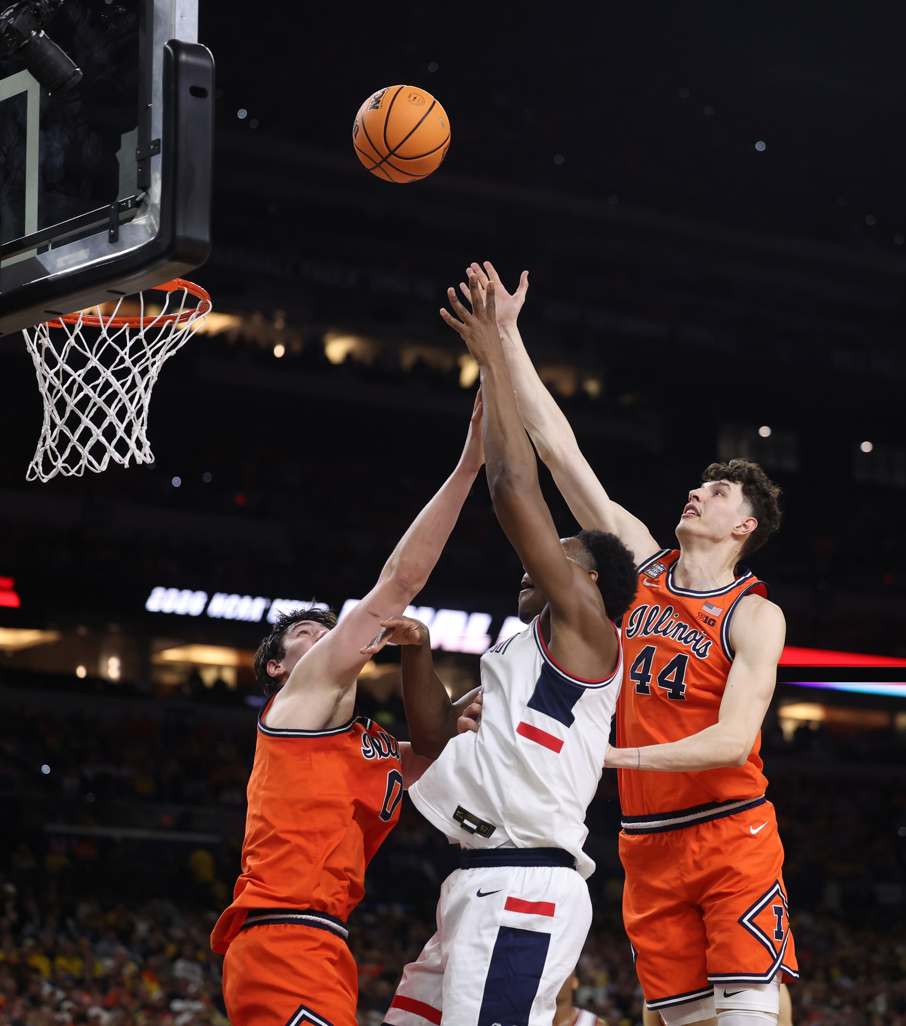 Illinois forward David MirkoviÄ (0) and center Zvonimir IviÅ¡iÄ guard...