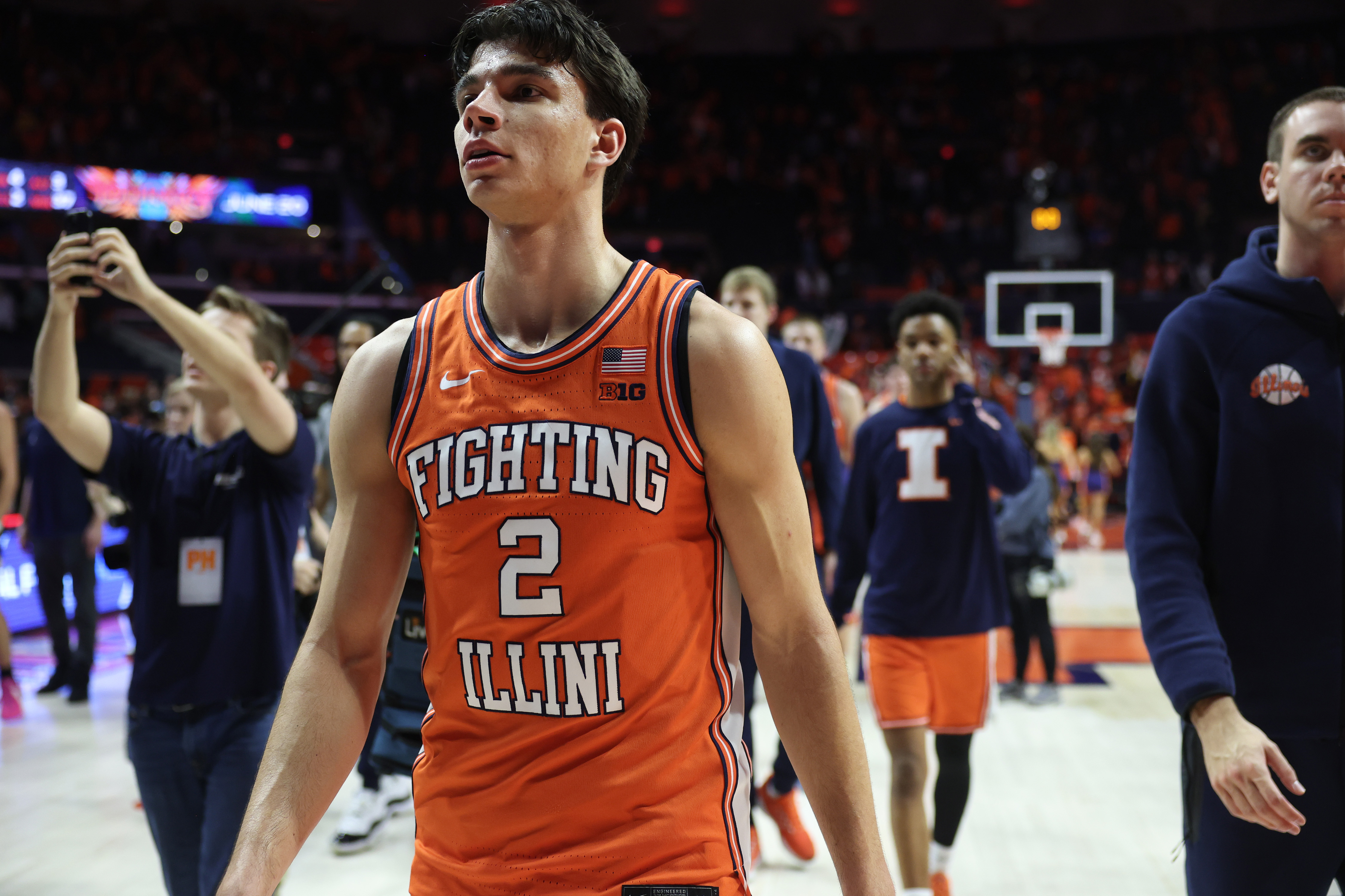 Illinois guard Andrej StojakoviÄ (2) walks off the court after...