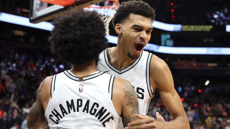 San Antonio Spurs forwards Julian Champagnie and Victor Wembanyama