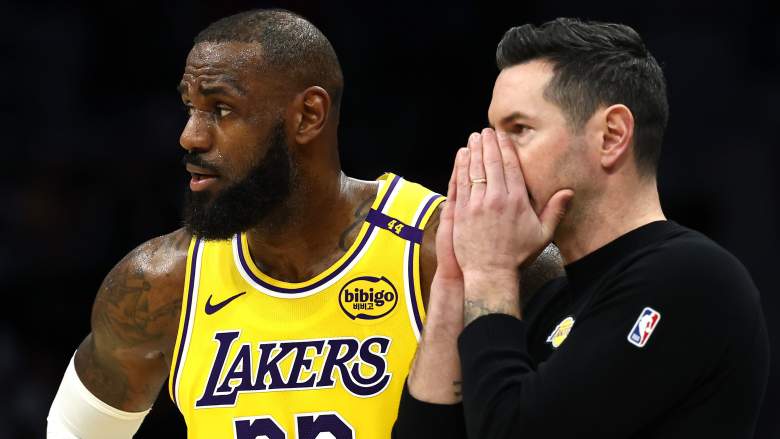 Head coach JJ Redick and LeBron James #23 of the Los Angeles Lakers