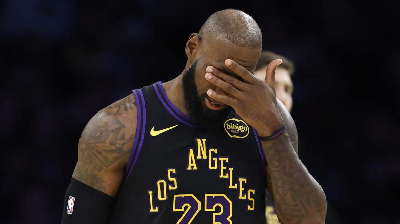 LeBron James reacting during Lakers game amid betting scandal