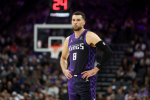 SACRAMENTO, CALIFORNIA - JANUARY 06: Zach Lavine #8 of the Sacramento Kings stands on the court during their game against the Dallas Mavericks at Golden 1 Center on January 06, 2026 in Sacramento, California. NOTE TO USER: User expressly acknowledges and agrees that, by downloading and/or using this photograph, user is consenting to the terms and conditions of the Getty Images License Agreement. (Photo by Ezra Shaw/Getty Images)