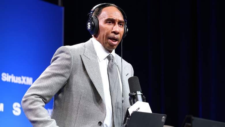 Stephen A. Smith reacts during Celtics vs 76ers playoff discussion