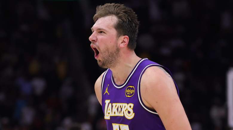 Luka Doncic reacts during Lakers game against Rockets