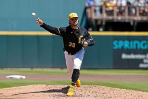 BRADENTON, FL - MARCH 21: Paul Skenes (30) of the Pittsburgh Pirates delivers a pitch during a spring training game against the Toronto Blue Jays on March 21, 2026 at LECOM Park in Bradenton, Florida. (Photo by Joe Robbins/Icon Sportswire via Getty Images)