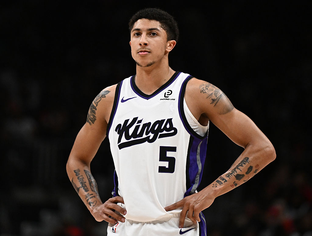 ATLANTA, GEORGIA - MARCH 28: Nique Clifford #5 of the Sacramento Kings looks on against the Atlanta Hawks during the third quarter at State Farm Arena on March 28, 2026 in Atlanta, Georgia. NOTE TO USER: User expressly acknowledges and agrees that, by downloading and or using this photograph, User is consenting to the terms and conditions of the Getty Images License Agreement. (Photo by Paras Griffin/Getty Images)