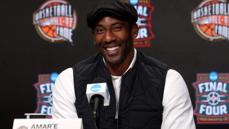 Amar’e Stoudemire speaks at a press conference during the 2026 NCAA Final Four in Indianapolis