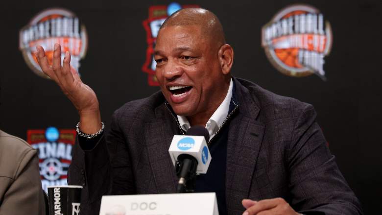 Doc Rivers speaks at a press conference during the 2026 NCAA Final Four in Indianapolis