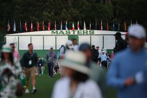 Masters leaderboard at Augusta National during 2026 tournament practice round