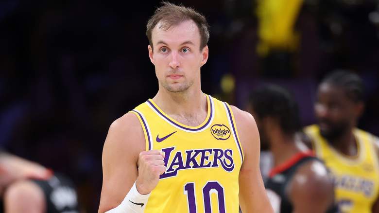 Luke Kennard #10 of the Los Angeles Lakers has helped the team survive the loss of stars Luka Doncic and Austin Reaves.