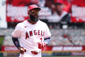 ANAHEIM, CALIFORNIA - APRIL 19: Jo Adell #7 of the Los Angeles Angels runs to the dugout prior to the start of the game against the San Diego Padres at Angel Stadium of Anaheim on April 19, 2026 in Anaheim, California. (Photo by Joe Scarnici/Getty Images)