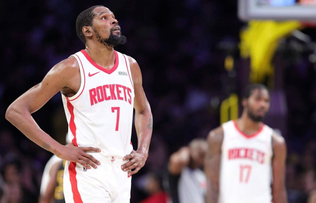 Kevin Durant looks on during Houston's Game 2 loss