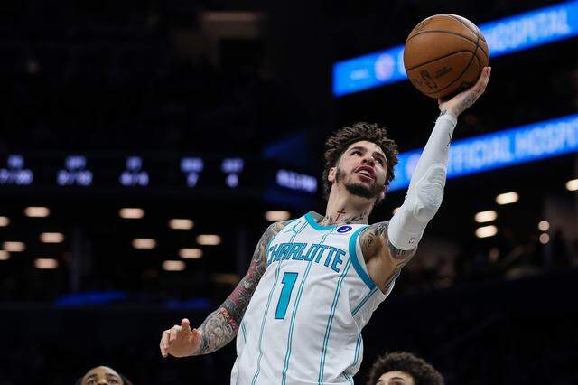 LaMelo Ball of the Charlotte Hornets shoots the ball against the Brooklyn Nets on Tuesday at Barclays Center in Brooklyn, N.Y. 