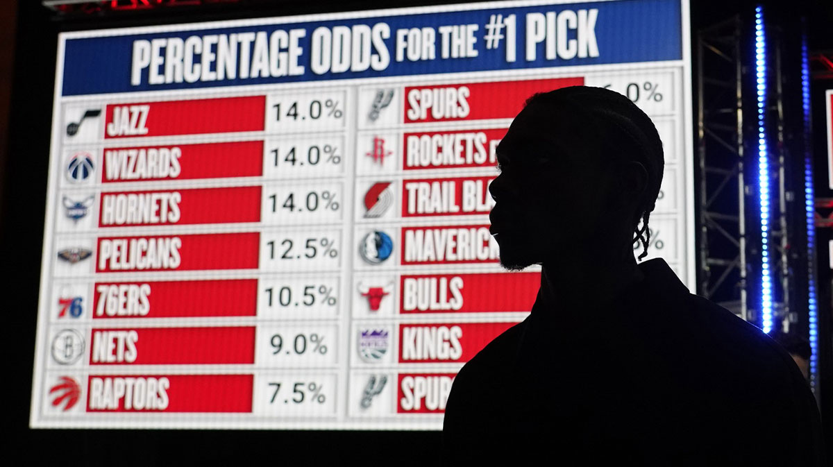 A draft prospect during the 2025 NBA Draft Lottery at McCormick Place.