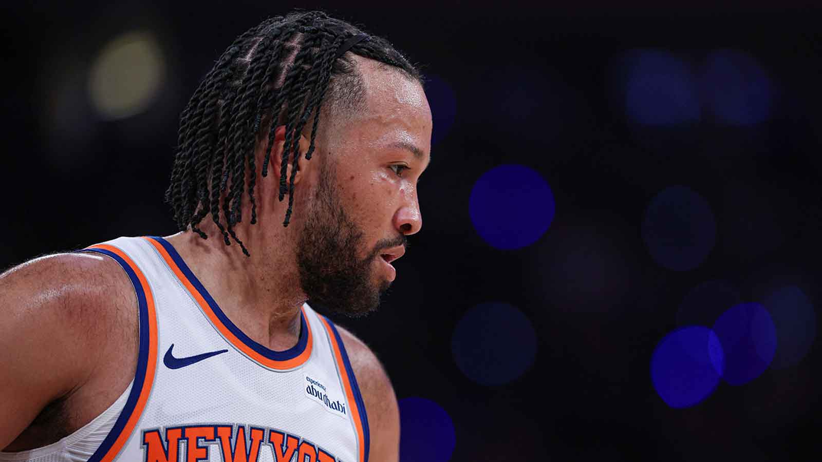 New York Knicks guard Jalen Brunson (11) reacts during the second half of the 2026 NBA Playoffs against the Atlanta Hawks at Madison Square Garden. Mandatory Credit: Vincent Carchietta-Imagn Images