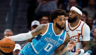 Miles Bridges scores 25, Kon Knueppel sets Hornets record for threes in a season in rout of Suns