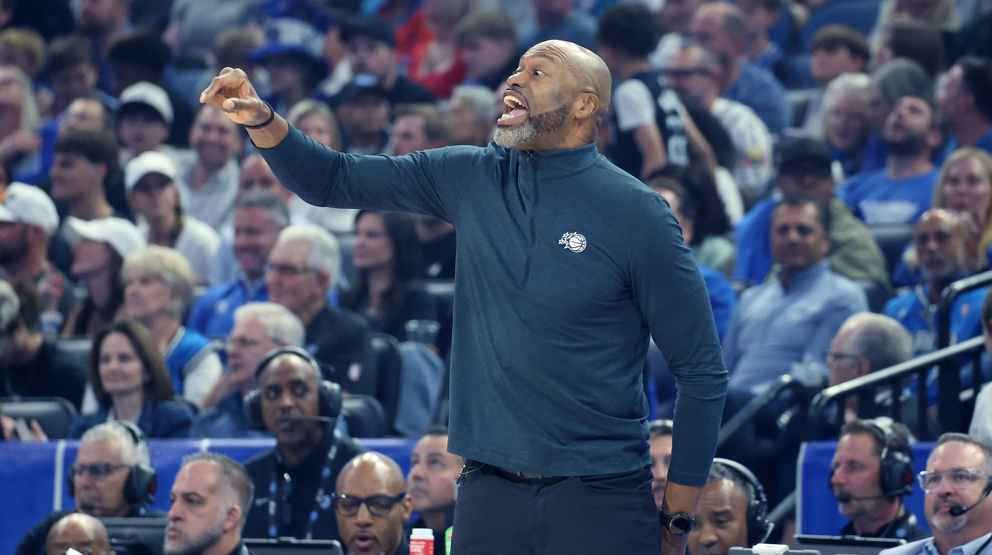 Orlando coach Jamahl Mosley coaches during the Charlotte Hornets at...