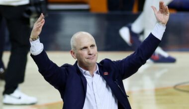 Apr 4, 2026; Indianapolis, IN, USA; UConn Huskies head coach Dan Hurley celebrates after defeating the Illinois Fighting Illini in a semifinal of the Final Four of the men's 2026 NCAA Tournament at Lucas Oil Stadium. Mandatory Credit: Trevor Ruszkowski-Imagn Images