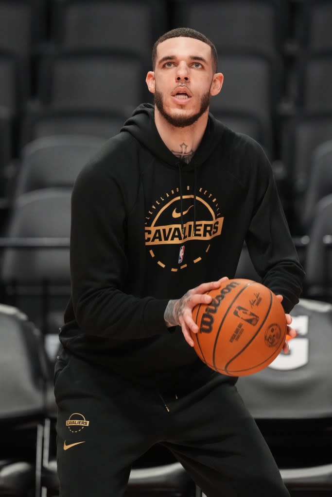 Lonzo Ball of the Cleveland Cavaliers warms up before the game against the Portland Trail Blazers at Moda Center on February 1, 2026 in Portland, Oregon. Getty Images