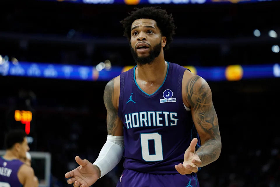 Charlotte Hornets forward Miles Bridges (0)© Rick Osentoski-Imagn Images