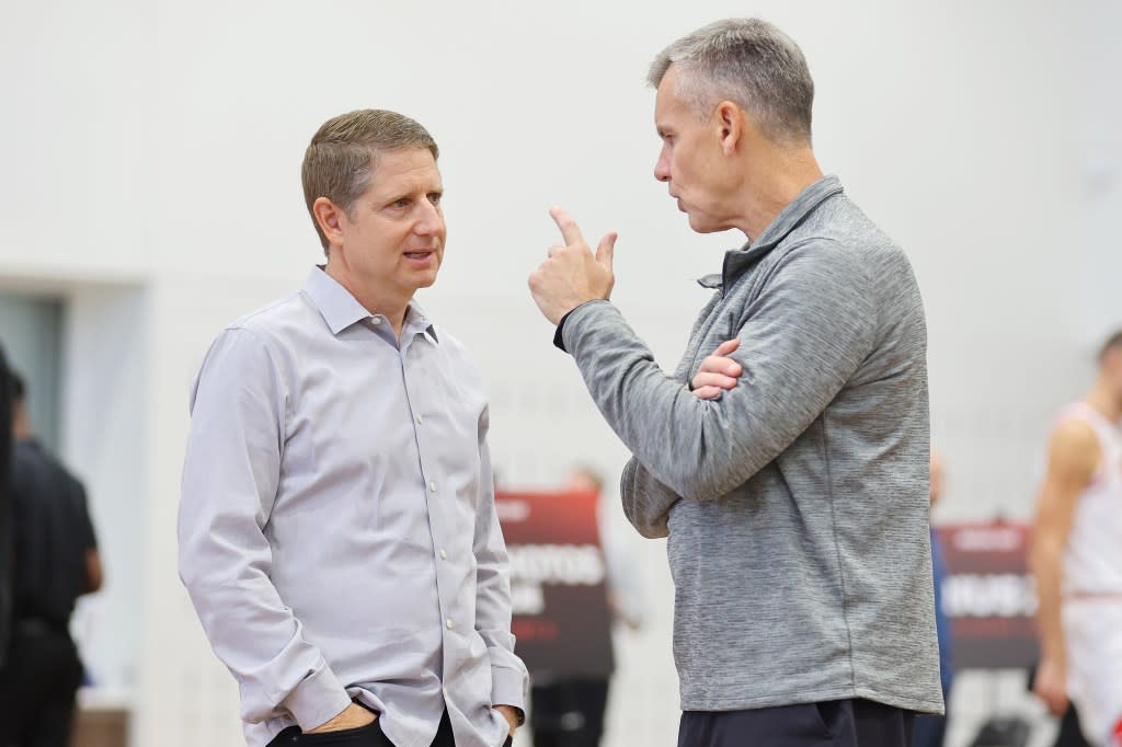 President and Chief Executive Officer Michael Reinsdorf of the Chicago Bulls talks with head coach Billy Donovan during Media Day at Advocate Center on October 02, 2023. Getty Images