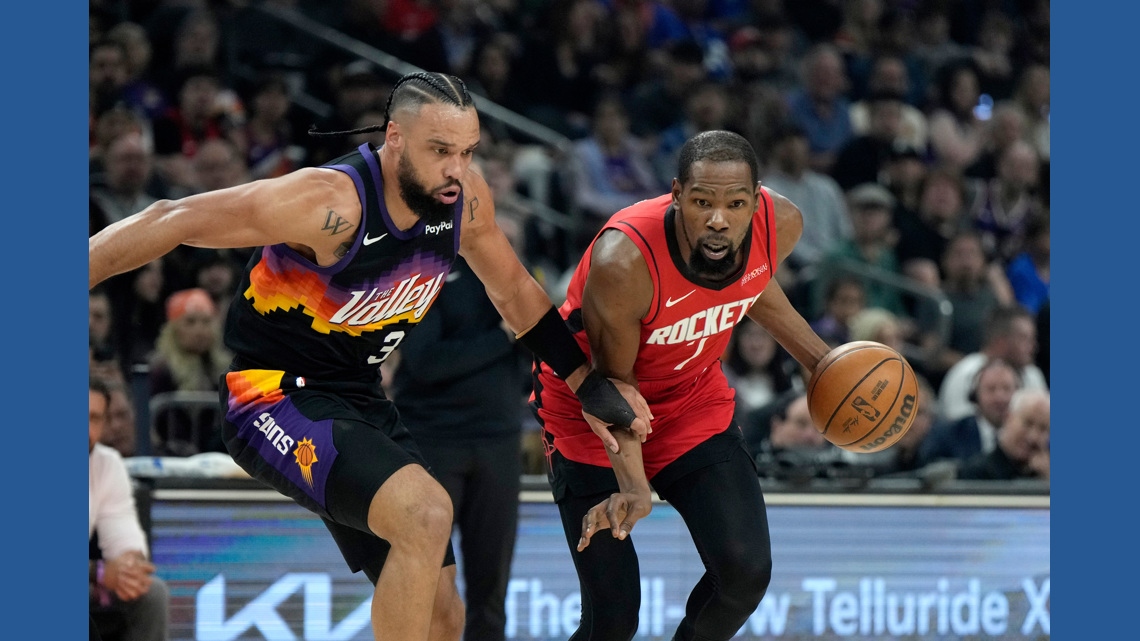 Kevin Durant's juke sends Dillon Brooks to the floor as Rockets rally past Suns for 7th straight win