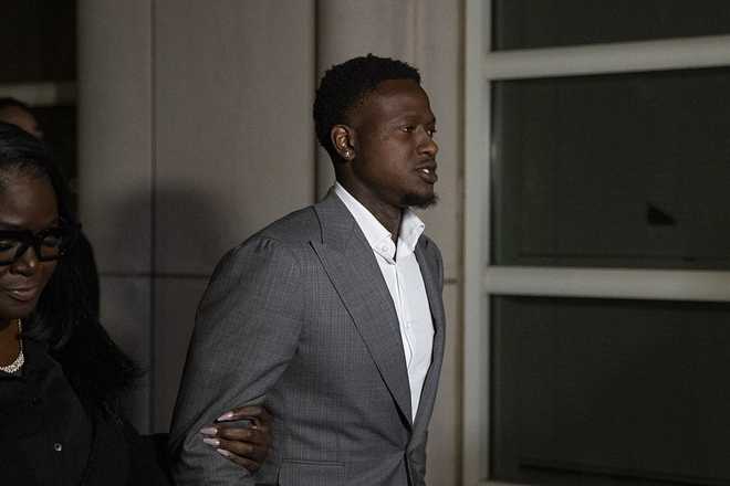 NEW YORK, UNITED STATES - DECEMBER 8: Miami Heat's Terry Rozier leaves Brooklyn federal court after a hearing during his visit to the borough on Monday at the Brooklyn Federal Courthouse in New York, United States, on December 8, 2025. (Photo by Mostafa Bassim/Anadolu via Getty Images)